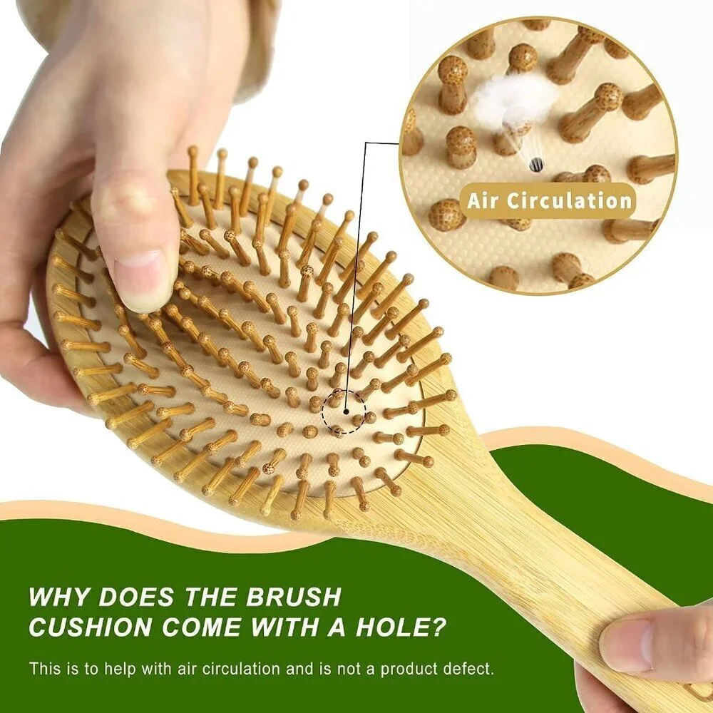Hair Brush Set, Natural Bamboo Comb Paddle Detangling Hairbrush, Wide-tooth and